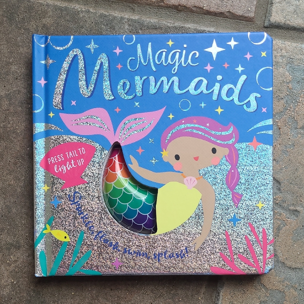 New! Magic Mermaids Childrens Hard Cover Board Book with light up tail